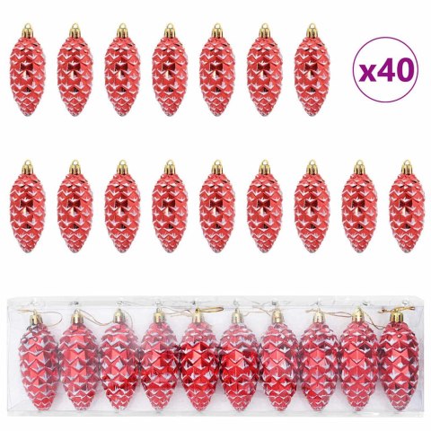 VidaXL Choinkowa Bombka Szyszka 40 pcs Czerwony Z tworzywa sztucznego