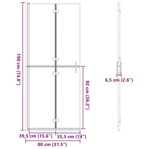 VidaXL Ściana prysznicowa Walk-In Czarny 80 x 6,5 x 190 cm