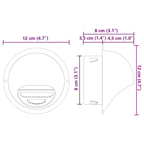 VidaXL Pokrywy wentylacyjne 2 pcs Srebrny 80 mm Stal nierdzewna