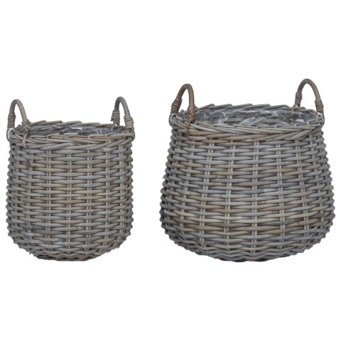 VidaXL Kosz na rośliny z przechowywaniem 2 pcs Szary Rattan Lacak