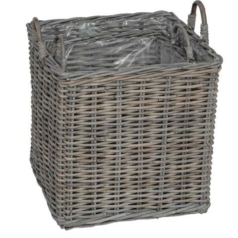 VidaXL Kosz na rośliny z przechowywaniem 2 pcs Szary Rattan Lacak