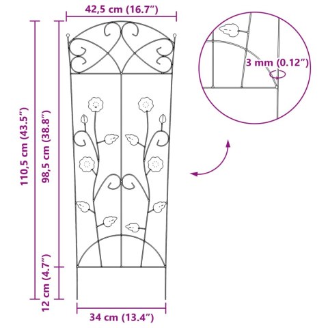 VidaXL Ogrodzenie Ogrodowe 3 pcs Czarny 110,5 x 42,5 cm Stal