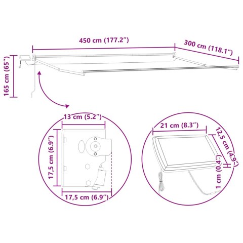 VidaXL Elektryczna rama markizy składanej Biały 4,5 × 3 m Aluminium