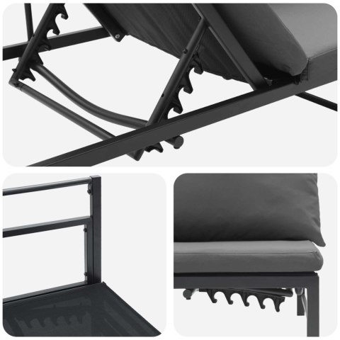 VidaXL Leżak słoneczny dla 3 osób Czarny 200 x 62 x 59,5 cm Textilene