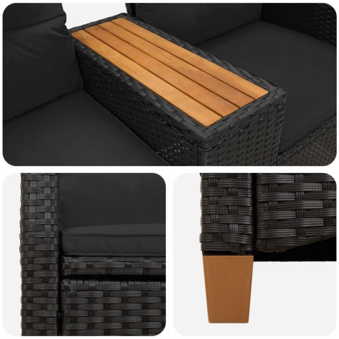 LEŻANKA Z STOLIKIEM CZARNY 126X65X112CM POLIRATTAN