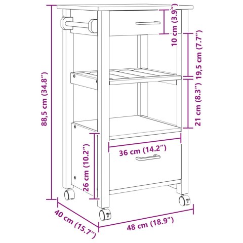 VidaXL Wózek Kuchenny MONZA Czarny 48 x 40 x 88,5 cm