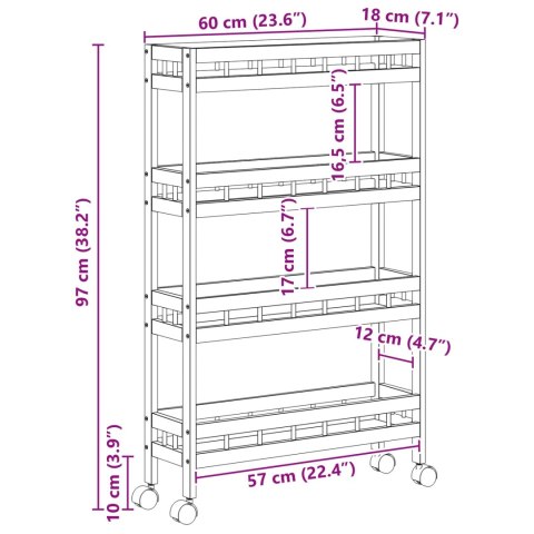 VidaXL Wózek kuchenny z kółkami Naturalny 60 x 18 x 97 cm Bambus