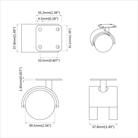 VidaXL Obrotowe kółko 12 pcs Czarny 39,5 x 39,5 x 37,8 mm Żelazo i PP