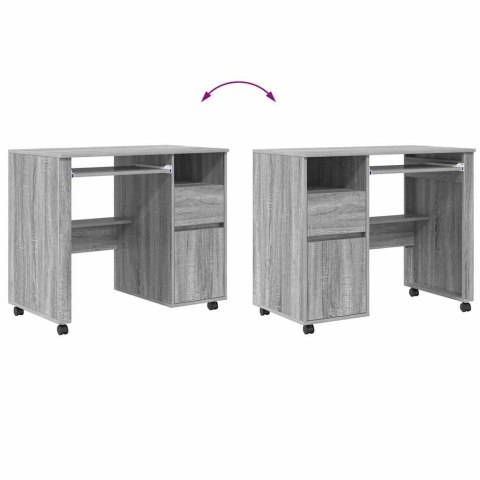 VidaXL Biurko na kółkach z szufladą Szary Sonoma 91 x 50 x 77 cm