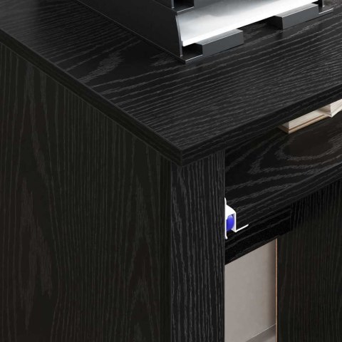 VidaXL Biurko na kółkach z szufladą z półką Czarny Dąb 91 x 50 x 77 cm