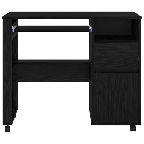 VidaXL Biurko na kółkach z szufladą z półką Czarny Dąb 91 x 50 x 77 cm