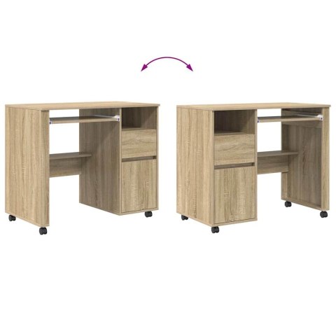 VidaXL Biurko na kółkach z szufladą z półką Dąb Sonoma 91 x 50 x 77 cm