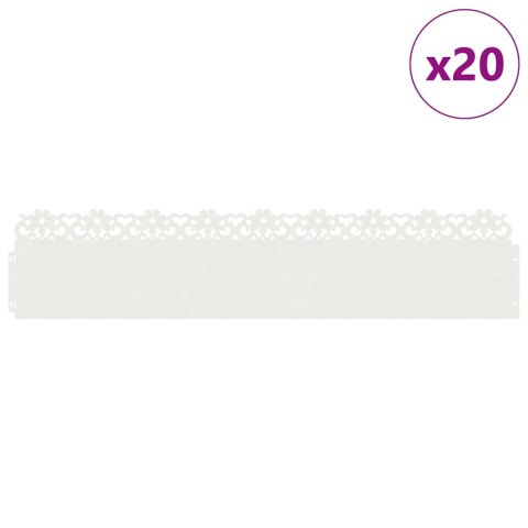 VidaXL Obrzeża trawnikowe 20 pcs Biały 103 x 0,05 x 22 cm Stal