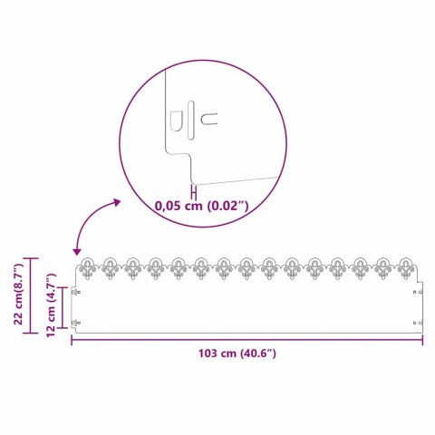 VidaXL Obrzeża trawnikowe 30 pcs Czarny 103 x 0,05 x 22 cm Stal