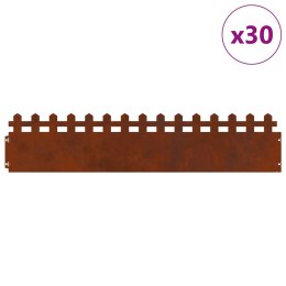 VidaXL Obrzeża trawnikowe 30 pcs Rdzawy 103 x 0,05 x 22 cm