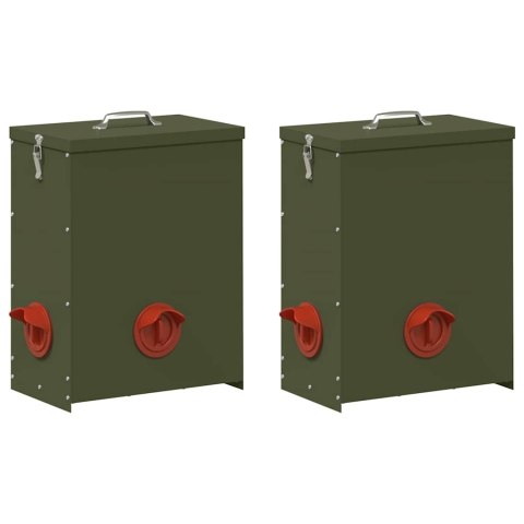 VidaXL Karmnik dla kur 2 pcs Zielony oliwkowy 32,5 x 20,5 x 43 cm