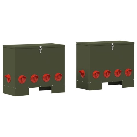 VidaXL Karmnik dla kur 2 pcs Zielony oliwkowy 60,5 x 29 x 51 cm