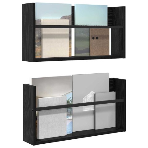 VidaXL Regał na gazety z półką 2 pcs Czarny Dąb 60 x 12 x 30 cm