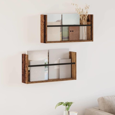 VidaXL Regał na gazety z półką 2 pcs Stare drewno 60 x 12 x 30 cm