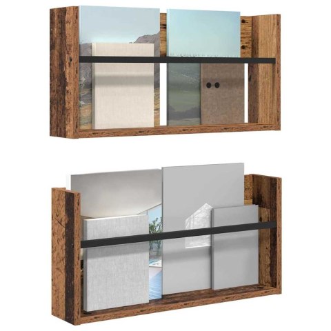 VidaXL Regał na gazety z półką 2 pcs Stare drewno 60 x 12 x 30 cm