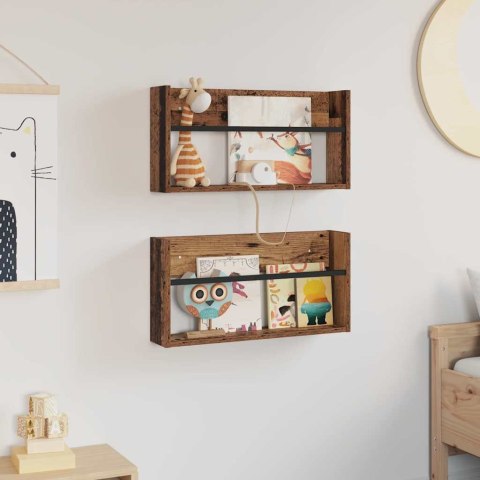 VidaXL Regał na gazety z półką 2 pcs Stare drewno 60 x 12 x 30 cm