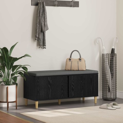 VidaXL Ławka w przedpokoju z poduszką Czarny Dąb 100 x 38 x 46 cm