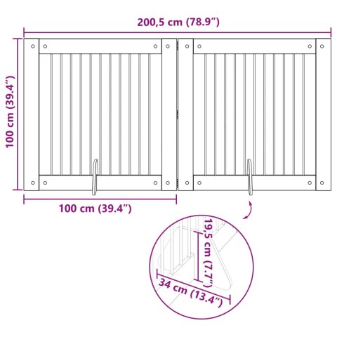 VidaXL Bramka dla psów z podpórkami 2 pcs Szary Sonoma 100 x 100 cm
