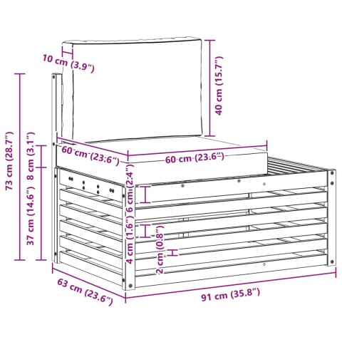 VidaXL Sofa końcowa na zewnątrz z poduszką Naturalny 91 x 63 x 73 cm