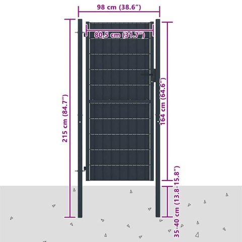 VidaXL Brama ogrodzeniowa PVC i stalowa 100x164 cm Antracyt