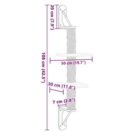 VidaXL Ścienne drzewko dla kota z drapakiem, jasnoszare, 108 cm