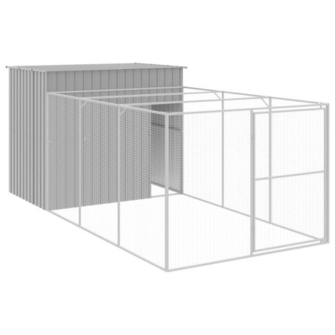 VidaXL Buda dla psa, z wybiegiem, jasnoszara, 214x457x181 cm, stal