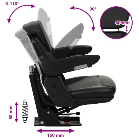 VidaXL Fotel ciągnika z zawieszeniem Czarny 60 x 58 x 72 cm Stal i PVC