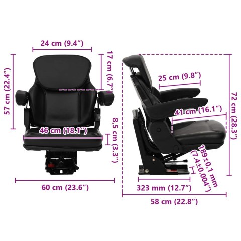 VidaXL Fotel ciągnika z zawieszeniem Czarny 60 x 58 x 72 cm Stal i PVC