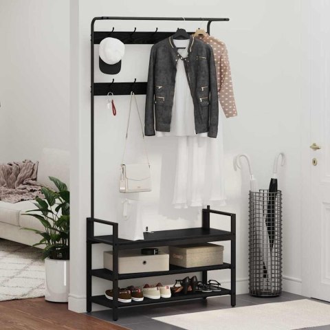 VidaXL Wieszak na płaszcze z półką Czarny Dąb 95 x 34 x 184 cm