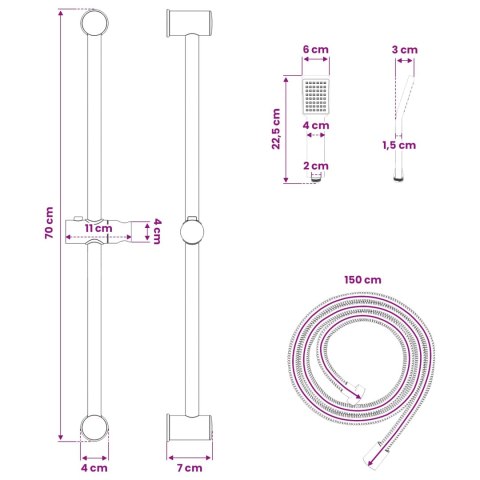 VidaXL Zestaw systemu prysznicowego chromowany 70 cm Stal nierdzewna