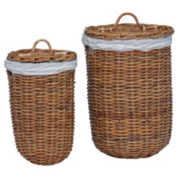 VidaXL Kosz na pranie 2 pcs Brązowy Rattan Kubu