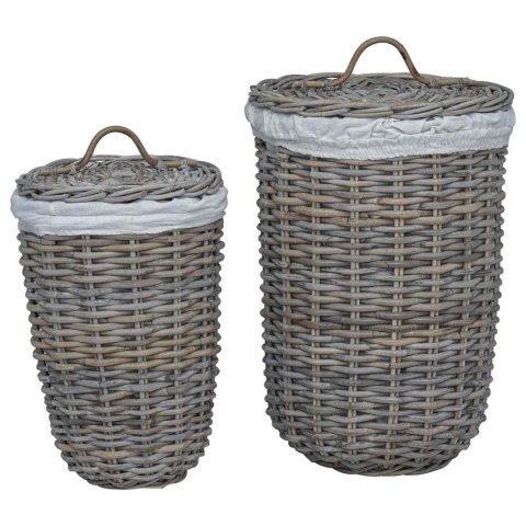 VidaXL Kosz na pranie z pokrywą 2 pcs Kubu Szary Rattan Kubu