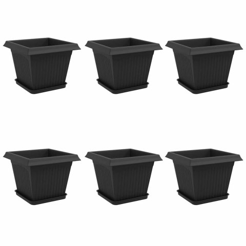 VidaXL Doniczki 6 pcs Czarny 28,5 x 28,5 x 22 cm Z tworzywa sztucznego