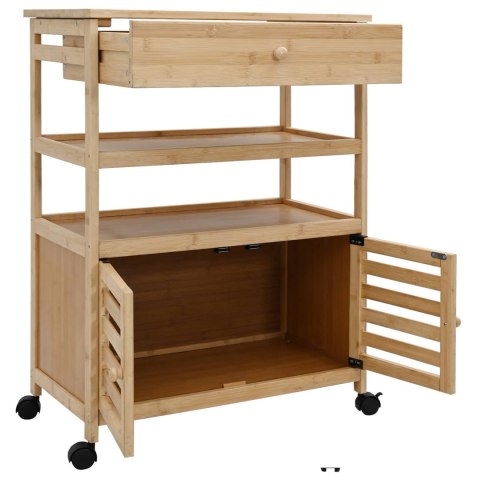VidaXL Wózek kuchenny z kółkami Naturalny 59,5 x 36 x 82 cm Bambus