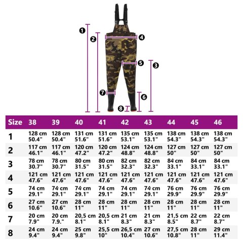 VidaXL Waders z butami Poliester powlekany PVC Rozmiar 38 Moro