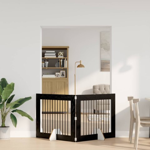 VidaXL Bramka dla psów z podpórkami 2 pcs Czarny dąb 100 x 80 cm
