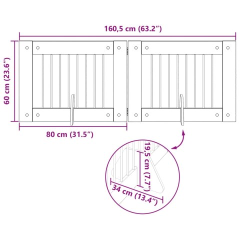 VidaXL Bramka dla psów z podpórkami 2 pcs Dąb wędzony 80 x 60 cm