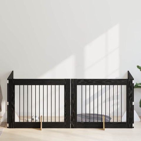 VidaXL Bramka dla psów z podpórkami 4 pcs Czarny dąb 100 x 80 cm