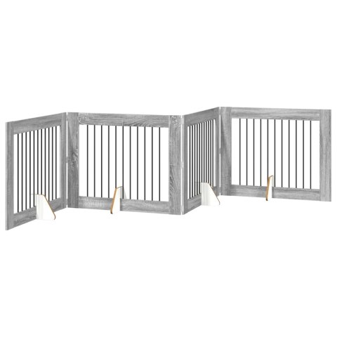 VidaXL Bramka dla psów z podpórkami 4 pcs Szary Sonoma 100 x 80 cm