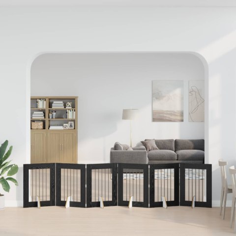 VidaXL Bramka dla psów z podpórkami 6 pcs Czarny dąb 60 x 80 cm