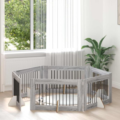 VidaXL Bramka dla psów z podpórkami 6 pcs Szary Sonoma 100 x 60 cm