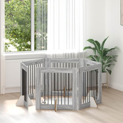 VidaXL Bramka dla psów z podpórkami 6 pcs Szary Sonoma 80 x 80 cm