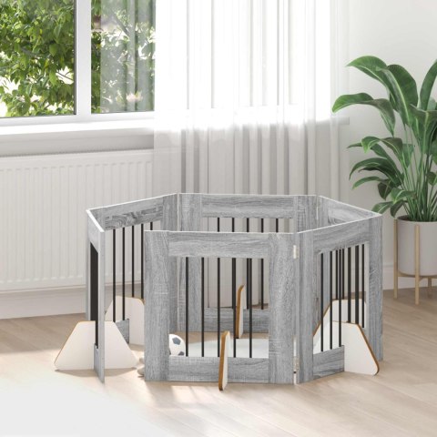 VidaXL Bramka dla psów z podpórkami 6 pcs Szary Sonoma 60 x 60 cm