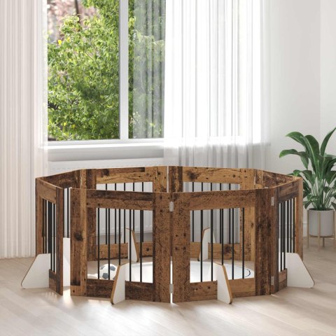 VidaXL Bramka dla psów z podpórkami 8 pcs Stare drewno 60 x 60 cm
