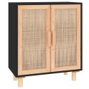 VidaXL Komoda, czarna, 60x30x70 cm, lita sosna i naturalny rattan